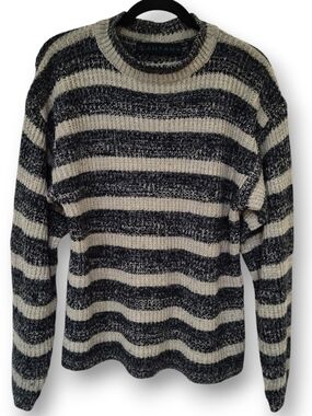 Black & Cream Striped Crewneck Sweater Size M